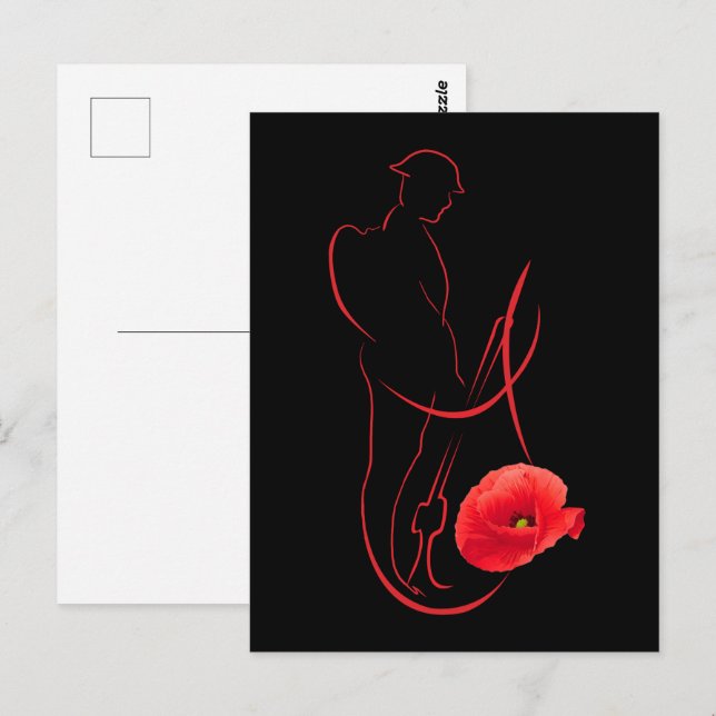 Soldier Red Poppy Military Memorial Veterans Day Postcard (Front/Back)