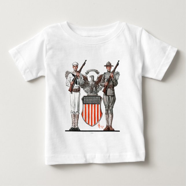 Soldier, Sailor and U.S. Shield Baby T-Shirt (Front)