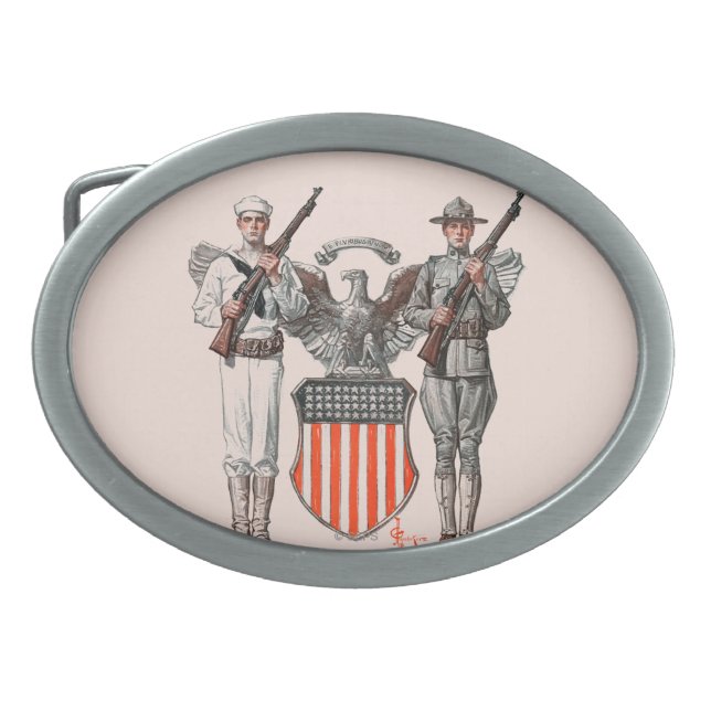 Soldier, Sailor and U.S. Shield Belt Buckle (Front)