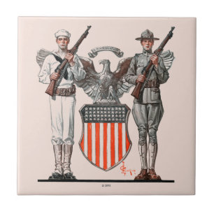 Soldier, Sailor and U.S. Shield Ceramic Tile