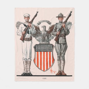 Soldier, Sailor and U.S. Shield Fleece Blanket