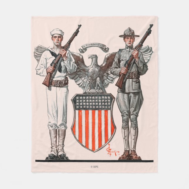 Soldier, Sailor and U.S. Shield Fleece Blanket (Front)
