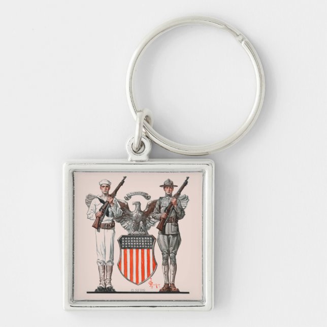 Soldier, Sailor and U.S. Shield Keychain (Front)