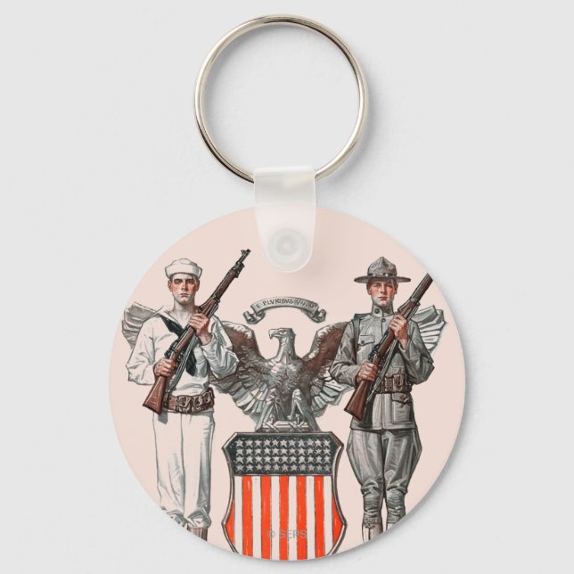 Soldier, Sailor and U.S. Shield Keychain (Front)