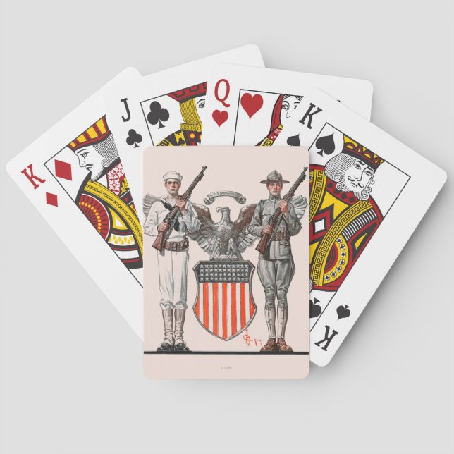 Soldier, Sailor and U.S. Shield Poker Cards (Back)