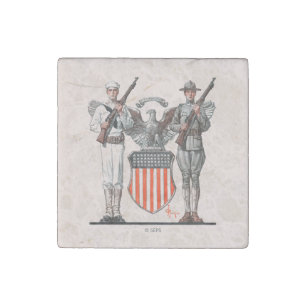 Soldier, Sailor and U.S. Shield Stone Magnet