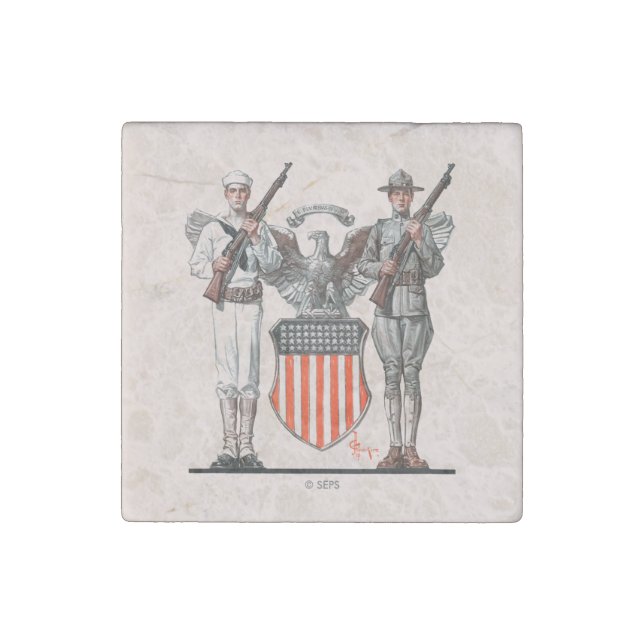 Soldier, Sailor and U.S. Shield Stone Magnet (Front)