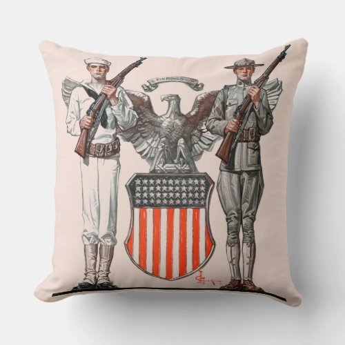 Soldier Sailor and US Shield Throw Pillow