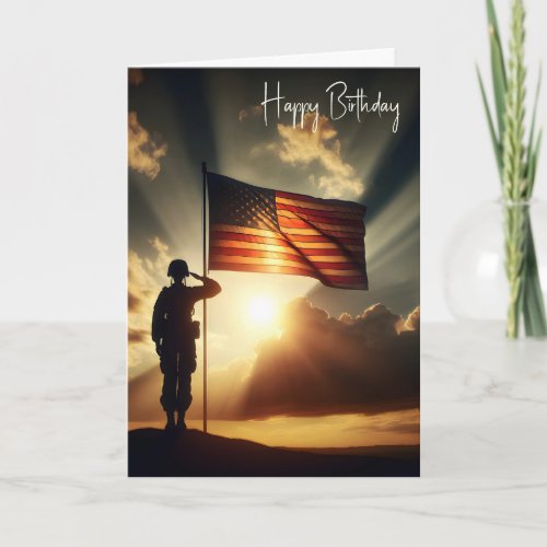 Soldier Saluting American Flag For Birthday Card