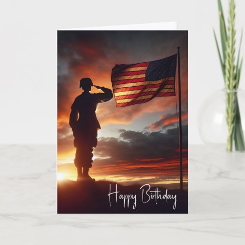 Soldier Saluting Flag For Birthday Card