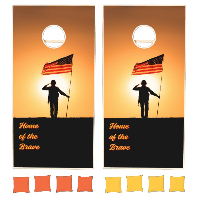 Soldier Silhouette with American Flag Cornhole Set (Set)
