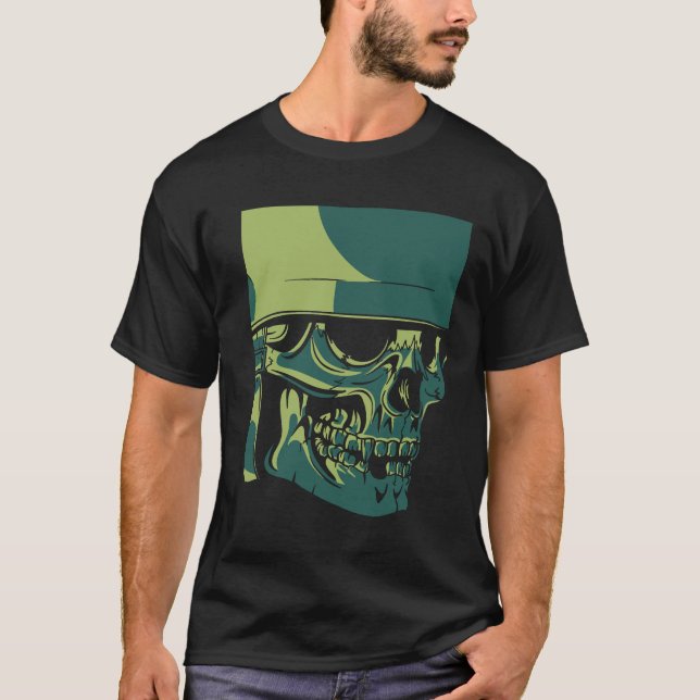 Soldier Skull Simple Modern Black Art Trendy T-Shirt (Front)