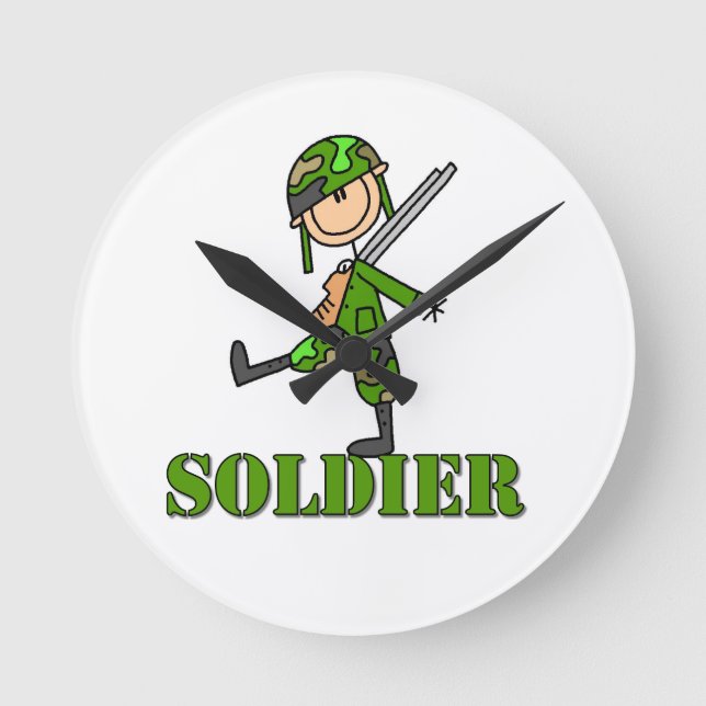 Soldier Stick Figure Round Clock (Front)