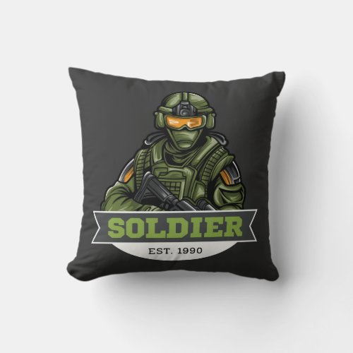 Soldier Tactical Logo – Military Emblem Design Throw Pillow