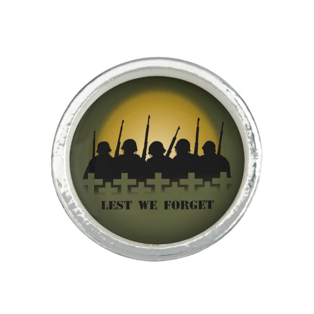 Soldier Tribute Ring Lest We Forget War Jewelry (Front)