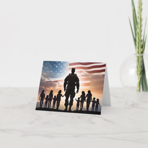 Soldier walking with children Thank You Card