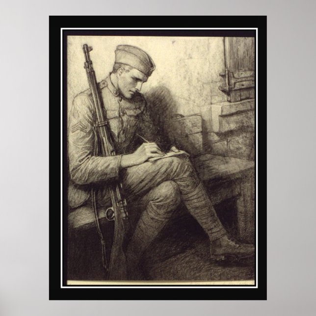 Soldier Writing a letter in France Vintage poster (Front)