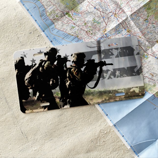 Soldiers and US Flag License Plate (In Situ)