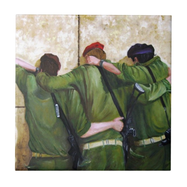 Soldiers at the wailing wall in jerusalem ceramic tile (Front)