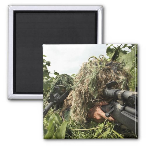 Soldiers dressed in ghillie suits magnet