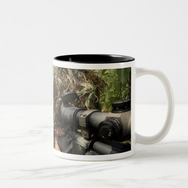 Soldiers dressed in ghillie suits Two-Tone coffee mug (Right)