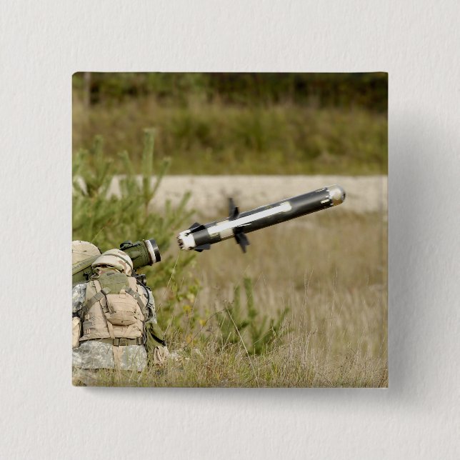 soldiers firing an FGM-148 Javelin Pinback Button (Front)