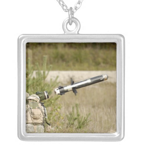 soldiers firing an FGM_148 Javelin Silver Plated Necklace