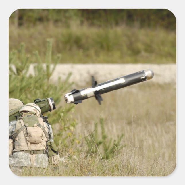 soldiers firing an FGM-148 Javelin Square Sticker (Front)