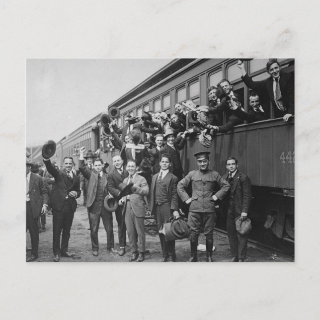 Soldiers Headed to Camp Upton During World War I Postcard (Front)