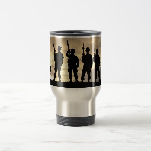Soldiers in Silhouette Courageous Military Travel Mug