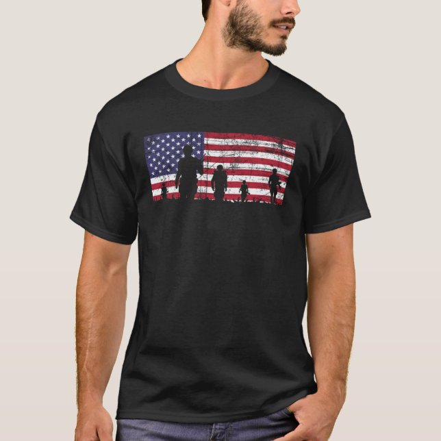 Soldiers In The America Flag T-Shirt (Front)