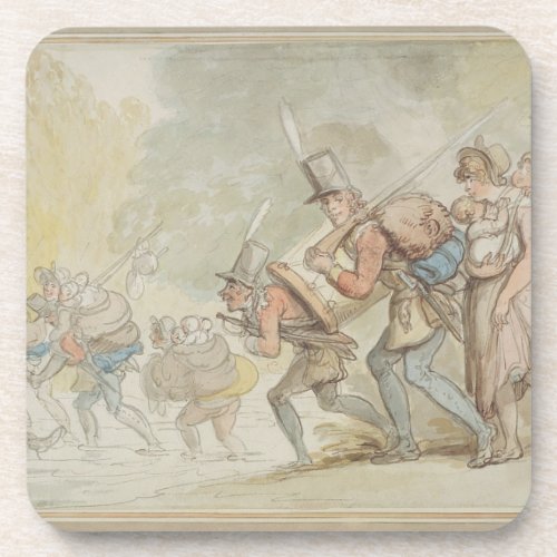 Soldiers on a March 1805 pen  ink and watercolo Beverage Coaster