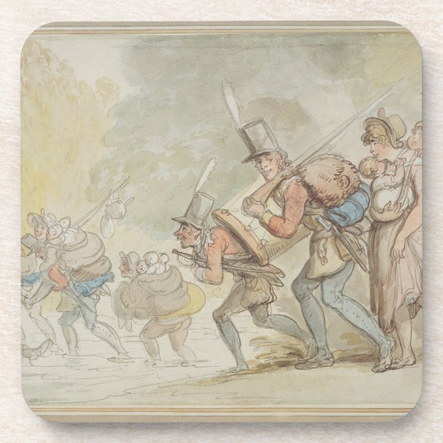 Soldiers on a March, 1805 (pen & ink and watercolo Beverage Coaster (Front)