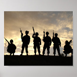Soldiers on Patrol Military Silhouettes Poster