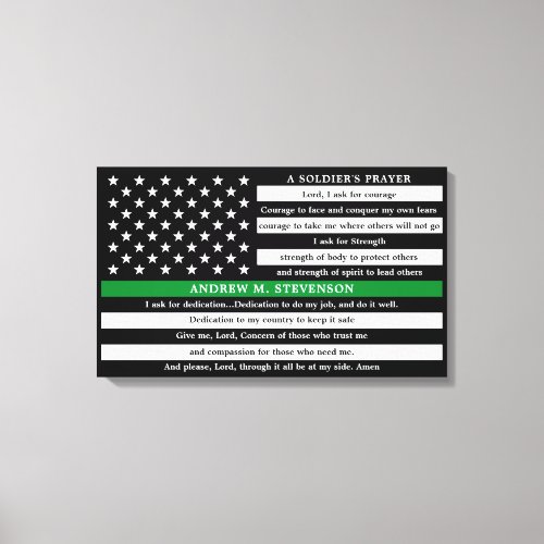 Soldiers Prayer Personalized Thin Green Line Canvas Print