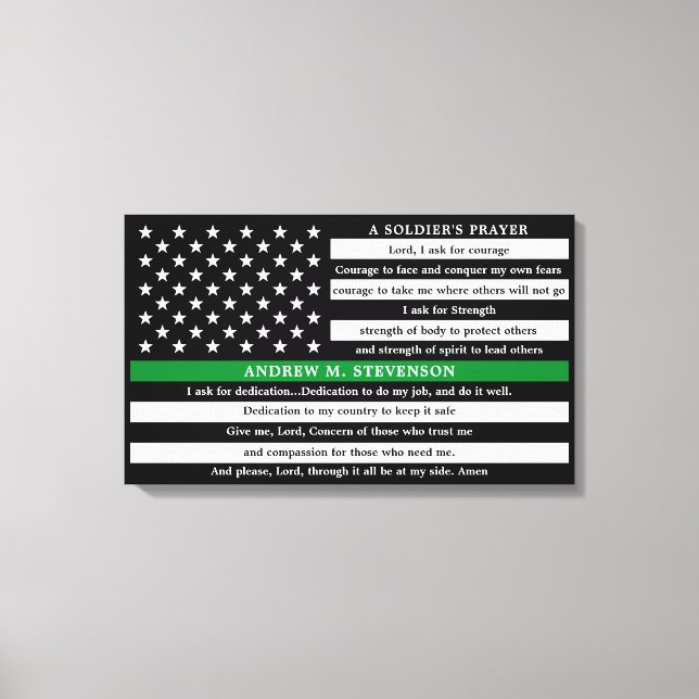 Soldiers Prayer Personalized Thin Green Line Canvas Print (Front)