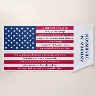 Soldiers Prayer Personalized USA American Flag Beach Towel