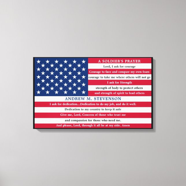 Soldiers Prayer Personalized USA American Flag Canvas Print (Front)