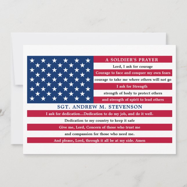 Soldiers Prayer Personalized USA American Flag Thank You Card (Front)
