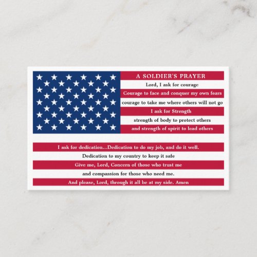 Soldiers Prayer USA American Flag Military Business Card