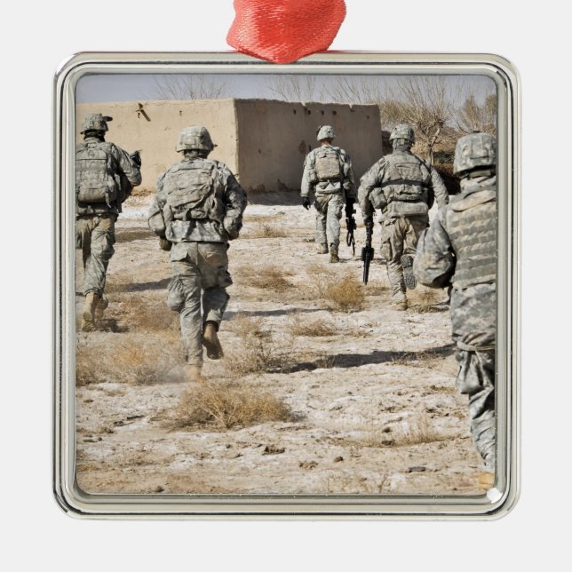 soldiers respond to a small arms attack metal ornament (Front)