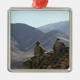 soldiers run communications equipment metal ornament