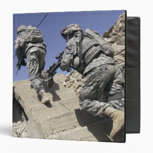 Soldiers running up staircase of a building 3 ring binder