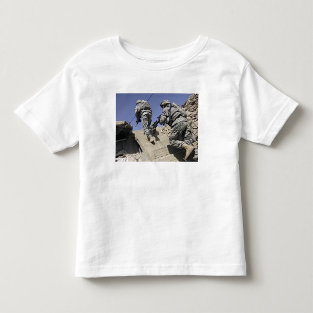 Soldiers running up staircase of a building toddler t-shirt (Front)