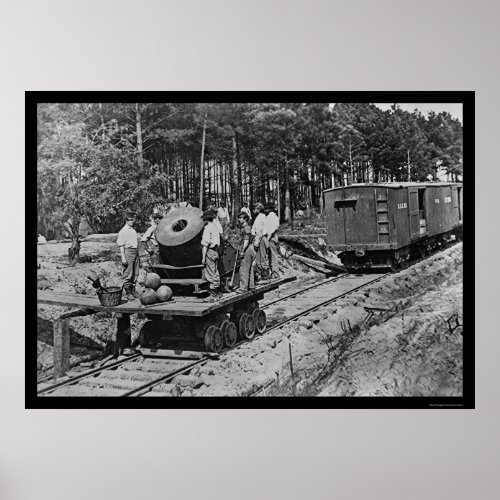 Soldiers with a Cannon on a Railroad Car 1864 Poster