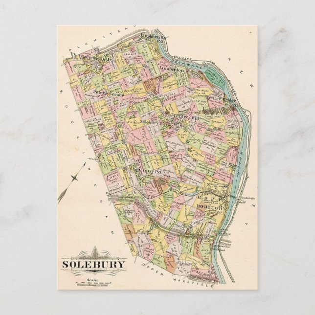 Solebury PA Vintage Map Postcard (Front)