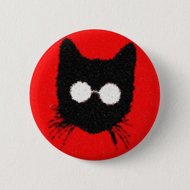 Solemn Hipster Cat with Glasses Silhouette Button (Front)