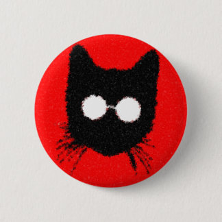 Solemn Hipster Cat with Glasses Silhouette Button