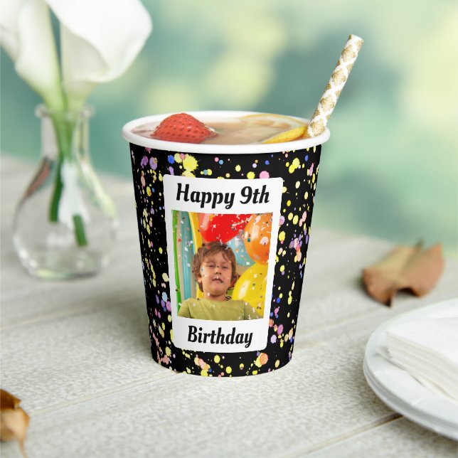 Solemnly Black Birthday Party Customizable Photo Paper Cups (Insitu)