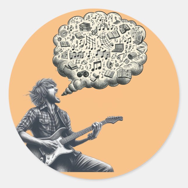 Solfeggio explosive guitar player classic round sticker (Front)